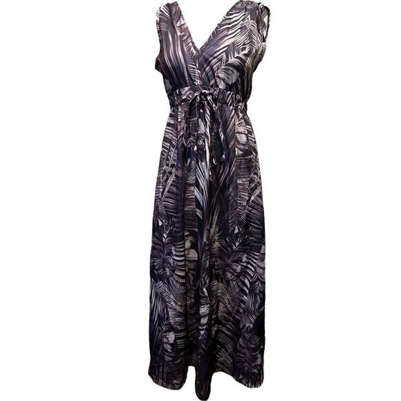 Anna Kaci Womens Midi Purple Gray Abstract Print Dress V Neck Lightweight Size M - Picture 2 of 12